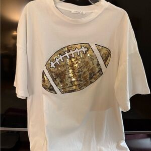 Timing White Tee with Gold Sequin Football